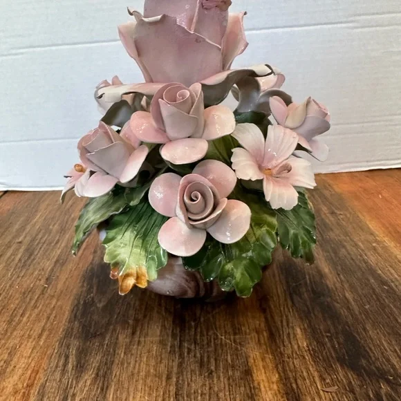 1950s Vintage Capodimonte Italian Porcelain Flower Topiary Bouquet Centerpiece -